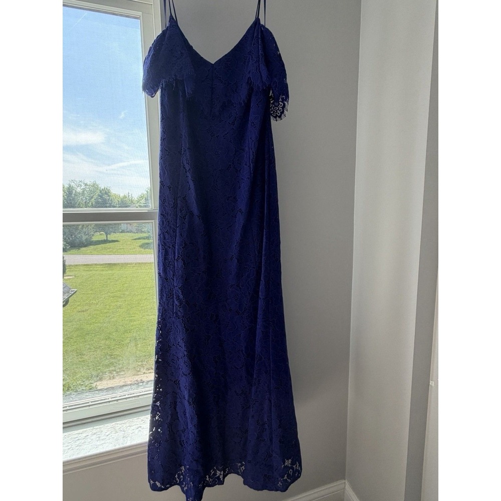 Lauren Ralph Lauren Blue Lace Cold Shoulder Evening Gown Dress 14 Formal Maxi